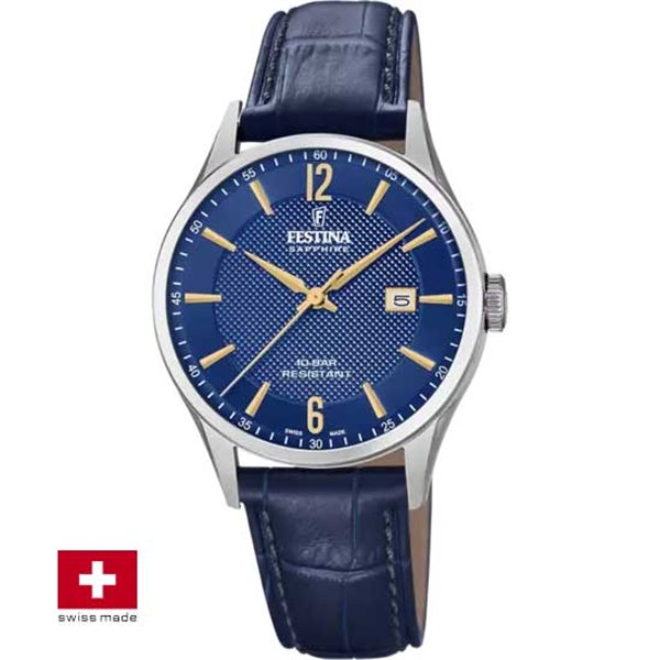 Montre homme festina cadran bleu simili cuir bleu F20007/3