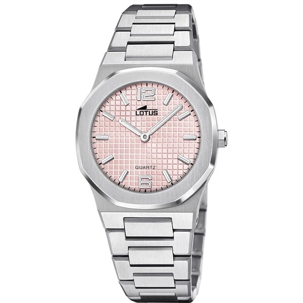 Montre lotus femme acier mat cadran rose quadrillé 18843/3