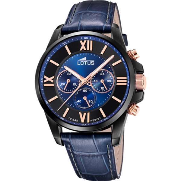 Montre lotus homme chronographe cuir bleu marine index rose gold 18881/2