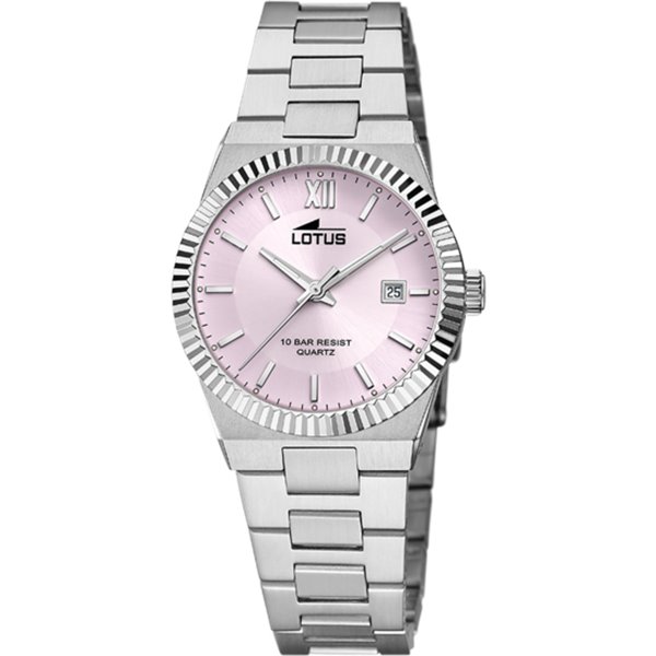 Montre lotus femme acier mate cadran rose dateur 18838/2