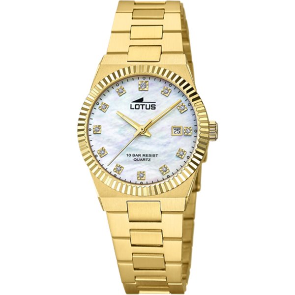 Montre lotus femme acier doré mate cadran nacré strass 18840/1