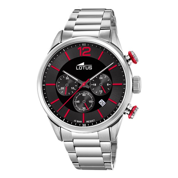 Montre Lotus homme acier cadran noir index rouge chrono 18688/6