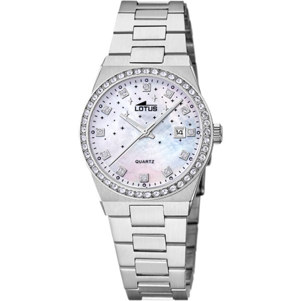 Montre Lotus femme acier mat nacré strass étoiles dateur 18885/1