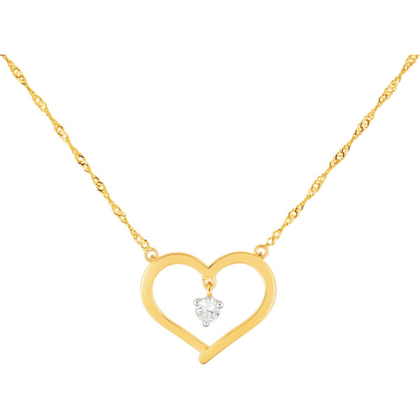 Collier Or Jaune 375 Coeur Zirconium