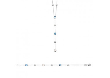 Collier argent oxyde de zirconium bleu et blanc, pierre de lune