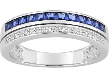 Bague argent double rangs Oxyde de Zirconium bleu princesse et blanc