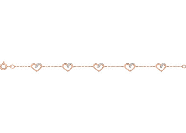 Bracelet motif coeur oxyde(s) de zirconium plaqué Or rose 18cm