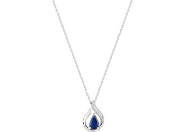 Collier saphir diamant 0.01ct Or Blanc 375