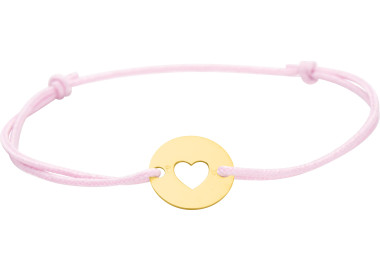 Bracelet cordon rose motif coeur Or Jaune 375