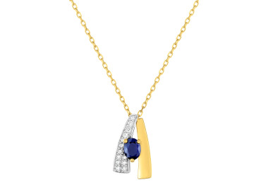 Collier saphir trilogie oxyde(s) de zirconium Or Jaune 375 rhodiée