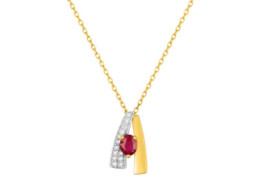 Collier rubis trilogie oxyde(s) de zirconium Or Jaune 375 rhodiée