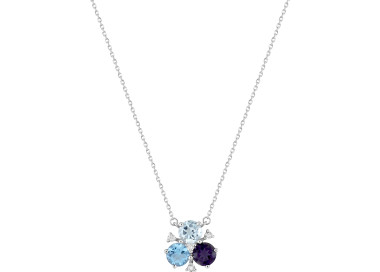 Collier iolite topaze bleue traitée diamant 0.02ct Or Blanc 375