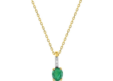 Collier émeraude diamant 0.01ct Or Jaune 375