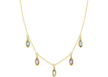 Collier topaze bleue traitée améthyste Or Jaune 375