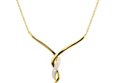 Collier diamant 0.02ct Or Jaune 375 rhodiée 42cm