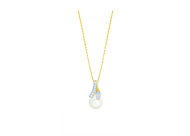 Collier perle de culture d'eau douce oxyde(s) de zirconium Or Jaune 375 rhodiée 42cm