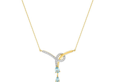 Collier topaze bleue traitée diamant Or Jaune 375 rhodiée