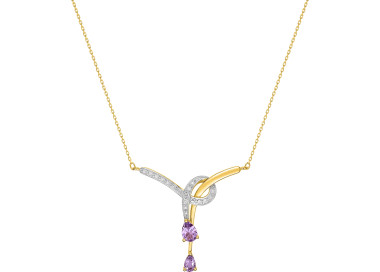 Collier améthyste diamant 0.03ct Or Jaune 375 rhodiée