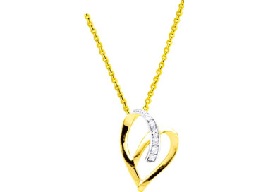 Collier diamant 0.02ct Or Jaune 375 rhodiée 42cm