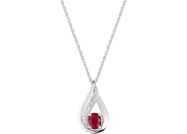 Collier rubis diamant 0.01ct Or Blanc 750