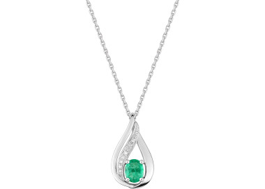 Collier émeraude diamant 0.01ct Or Blanc 750