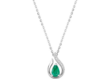 Collier émeraude diamant 0.012 Or Blanc 750