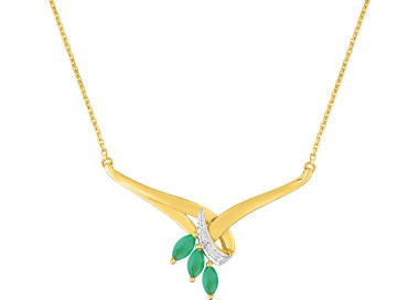 Collier émeraude diamant 0.009ct Or Jaune 750 rhodiée