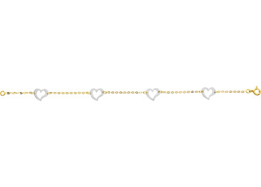 Bracelet Coeur Or Jaune et blanc Or 750 18cm