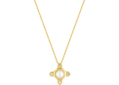 Collier diamant 0.06ct perle de culture d'eau douce Or Jaune 750