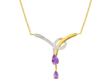 Collier Or Jaune 750 diamant 0.03ct améth 42cm