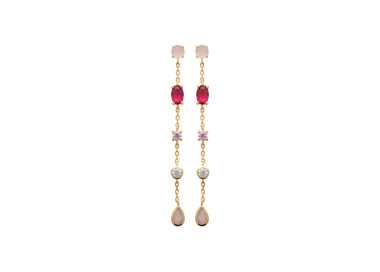 Boucles d'oreilles plaqué Or pendantes Oxyde de Zirconium rose et blanc