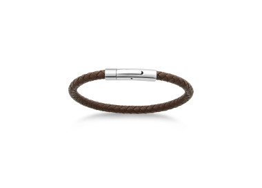 Bracelet acier cuir marron