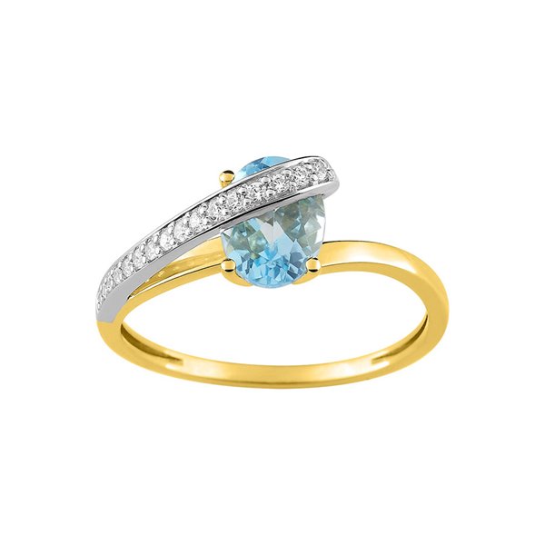 Bague topaze bleue traitée oxyde(s) de zirconium Or Jaune 750 rhodiée