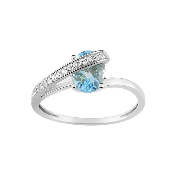 Bague topaze bleue traitée oxyde(s) de zirconium Or Blanc 750