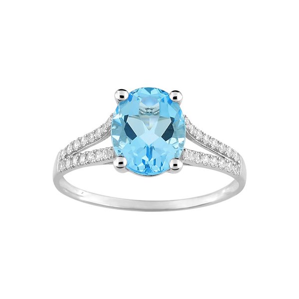 Bague topaze bleue traitée oxyde(s) de zirconium Or Blanc 750