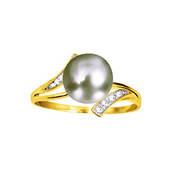 Bague perle de culture de Tahiti diamant 0.03ct Or Jaune 750