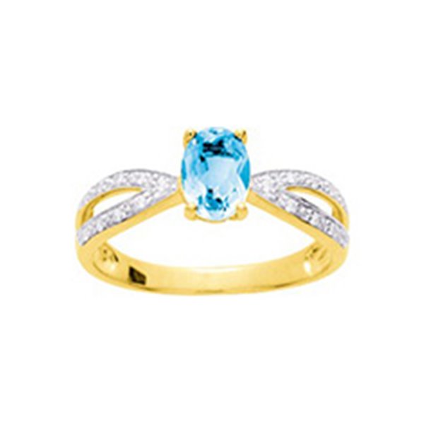 Bague topaze bleue traitée oxyde(s) de zirconium Or Jaune 750