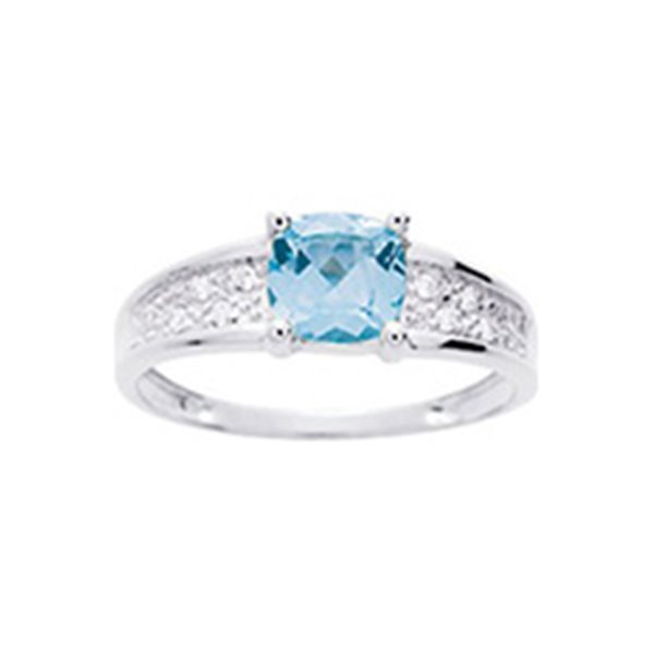 Bague topaze bleue traitée oxyde(s) de zirconium Or Blanc 750