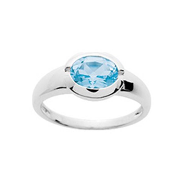 Bague topaze bleue traitée Or Blanc 750