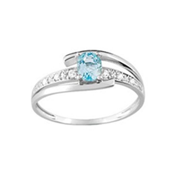 Bague topaze bleue traitée oxyde(s) de zirconium Or Blanc 750