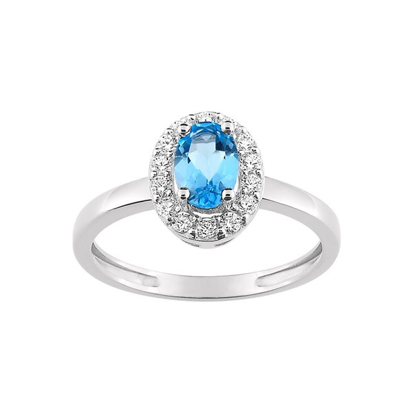 Bague topaze bleue traitée oxyde(s) de zirconium Or Blanc 750