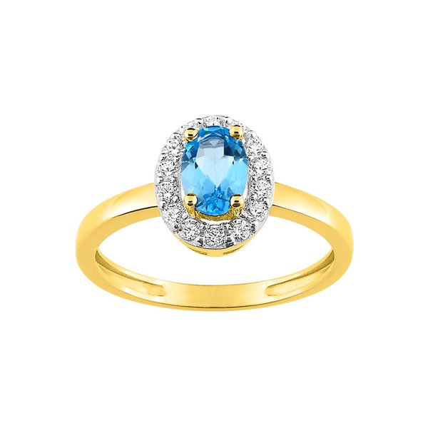 Bague topaze bleue traitée oxyde(s) de zirconium Or Jaune 750 rhodiée