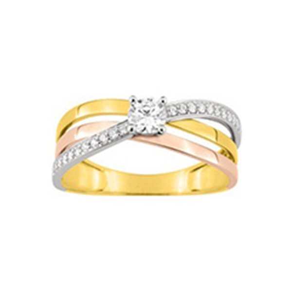 Bague croisée oxyde(s) de zirconium Or Jaune et blanc Or 750