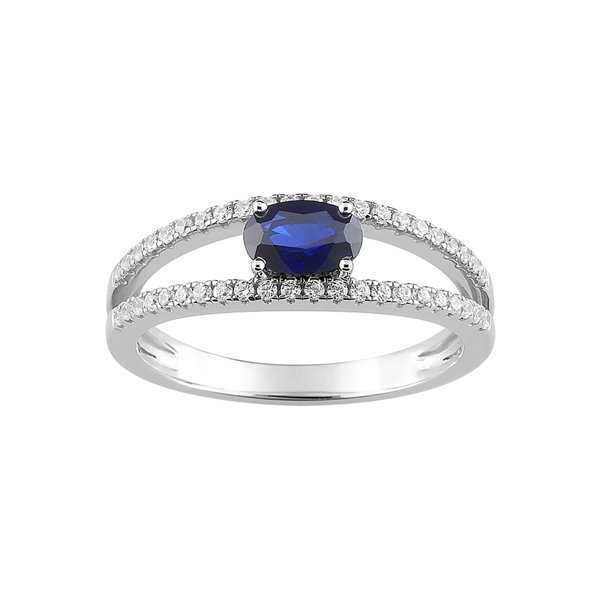 Bague saphir diamant 0.22ct Or Blanc 750