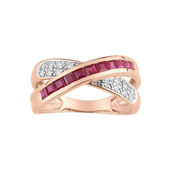 Bague rubis diamant 0.14ct Or Rose 750 rhodiée