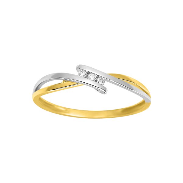 Bague trilogie diamant 0.03ct Or Jaune 750 rhodiée