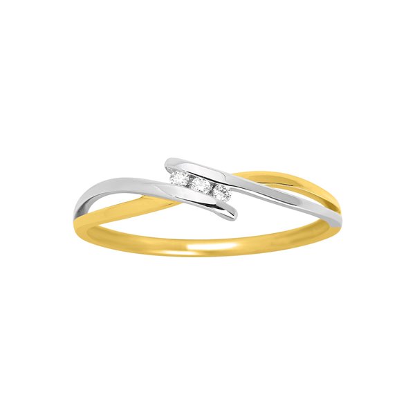 Bague trilogie diamant 0.03ct Or Jaune 750 rhodiée