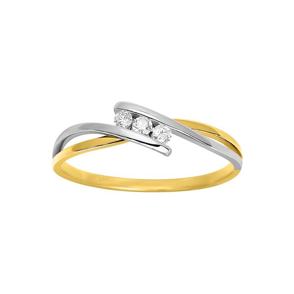 Bague trilogie diamant 0.08ct Or Jaune 750 rhodiée