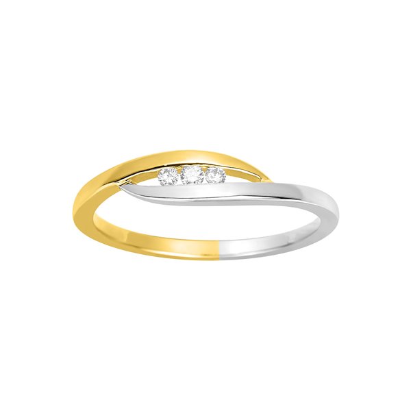 Bague trilogie diamant 0.05ct Or Jaune 750 rhodiée