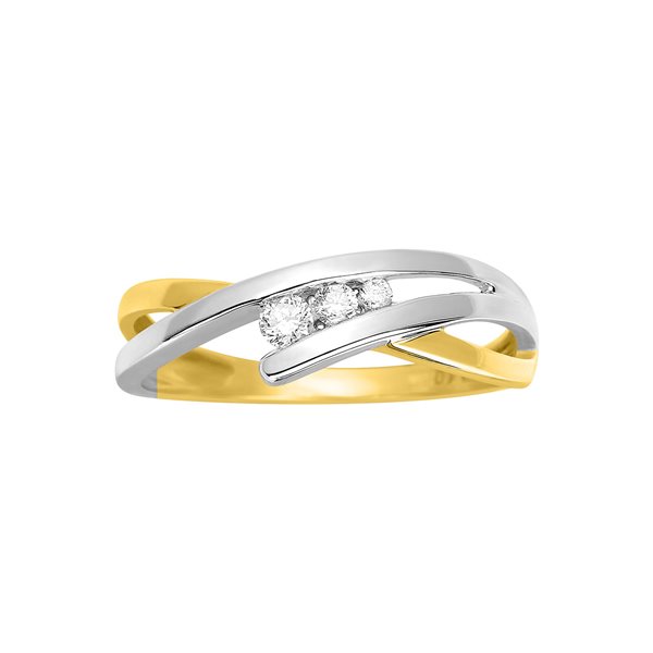 Bague trilogie diamant 0.10ct Or Jaune 750 rhodiée